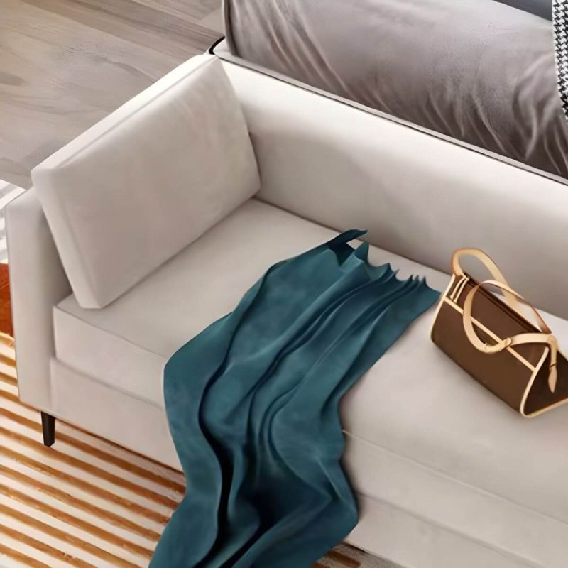 "With Arms White Upholstered Modern Bedroom Bench with Short Height and Back - 67"L x 20"W x 20"H"