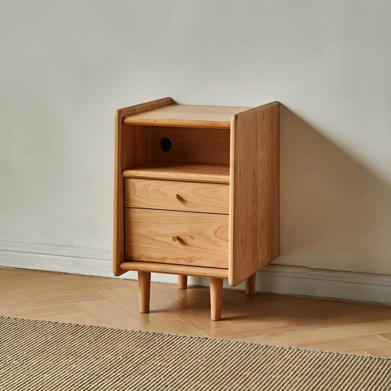 "Compact Scandinavia Nightstand with Drawers and Open Storage in Brown Wood - 1 Piece 35 x 40 x 55 cm"