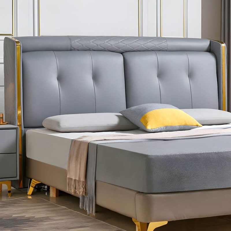 "Elegant Wingback Upholstered Headboard with Wood Legs - Modern Design - Airy Blue 59""