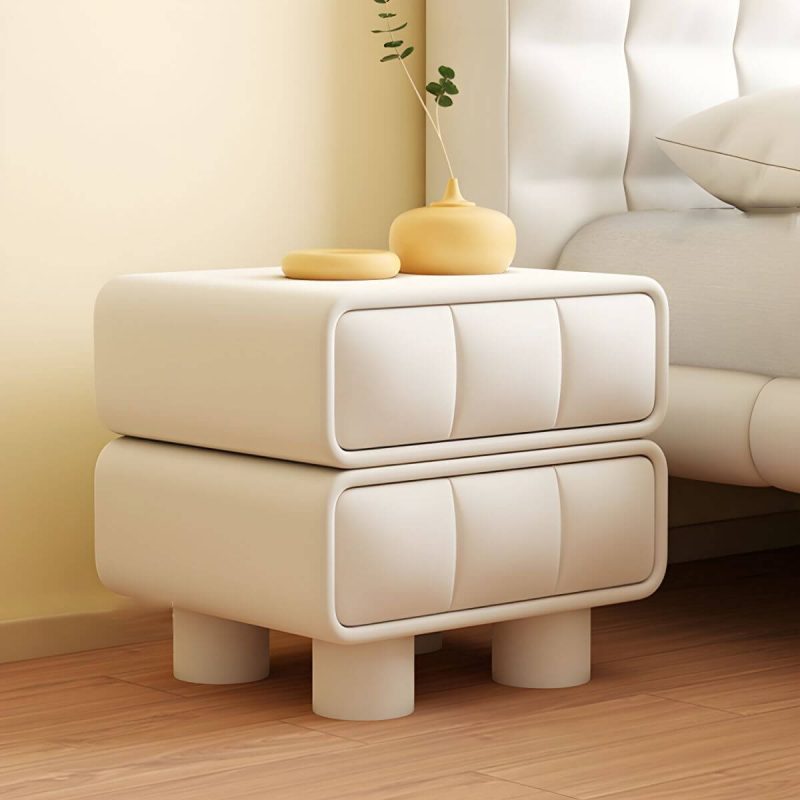 "Modern Wood Nightstand with Faux Leather Countertop and 2 Drawers for Small Spaces - 2 Piece Set Black"