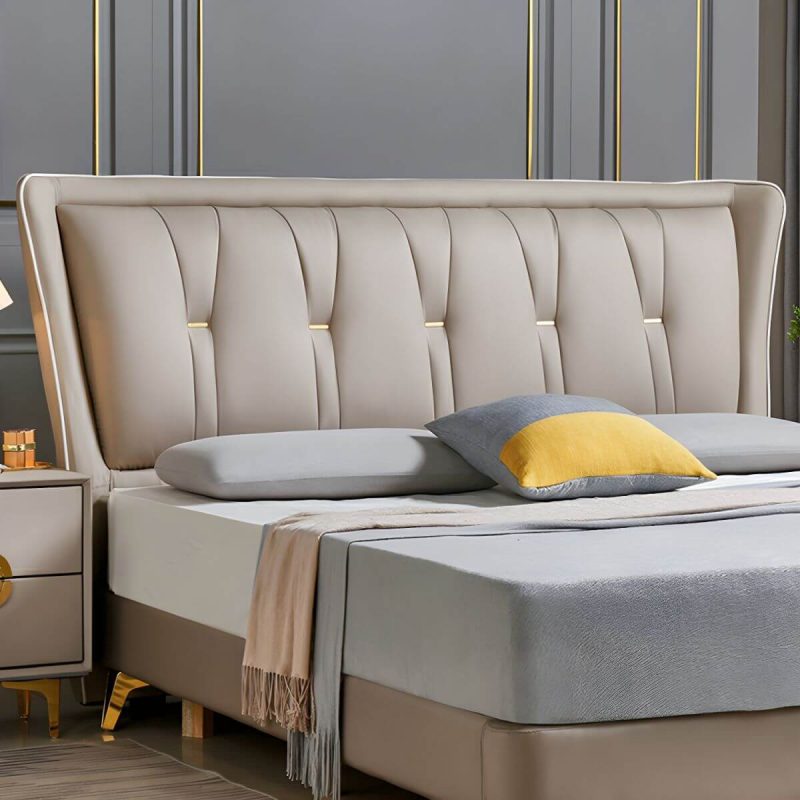 "Elegant Wingback Upholstered Headboard with Wood Legs - Modern Design - Light Gray 71""