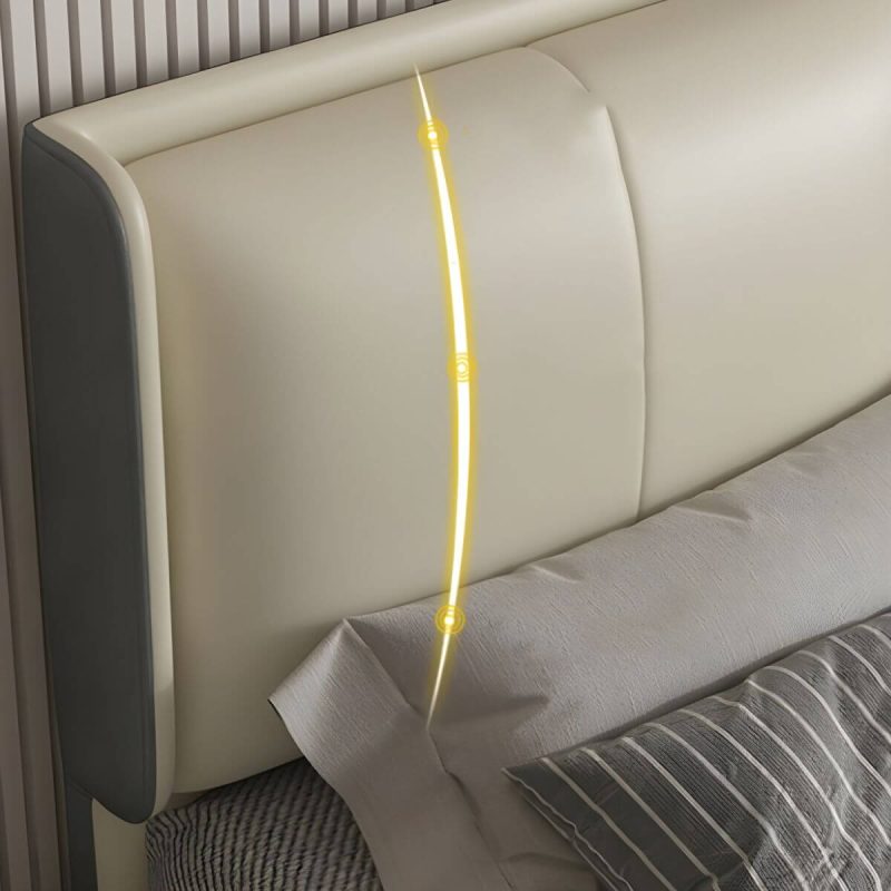 "Modern Wingback Upholstered Headboard with Wood Legs in Standard Height - 180 cm White"