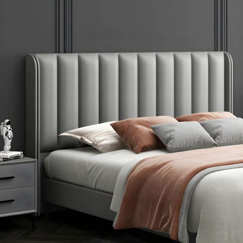 "Modern Leather and Solid Wood Bed Headboard Panel Freestanding - 59" Grey"