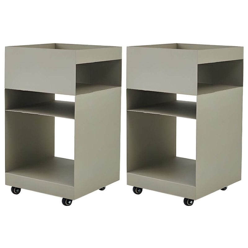 "Modern Metal Nightstand with Open Storage and 4 Shelves in Steel Decor - Grey 2 Piece Set"