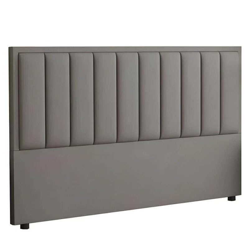 "Modern Upholstered Pine Headboard with Leather Upholstery and Wood Legs - Standard Height - Light Gray 71""