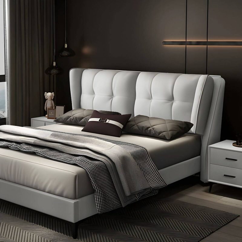 "Solid Wood Modern Style Headboard Leather Panel Freestanding Rectangular - 59" Nano Wear-Resistant Leather"