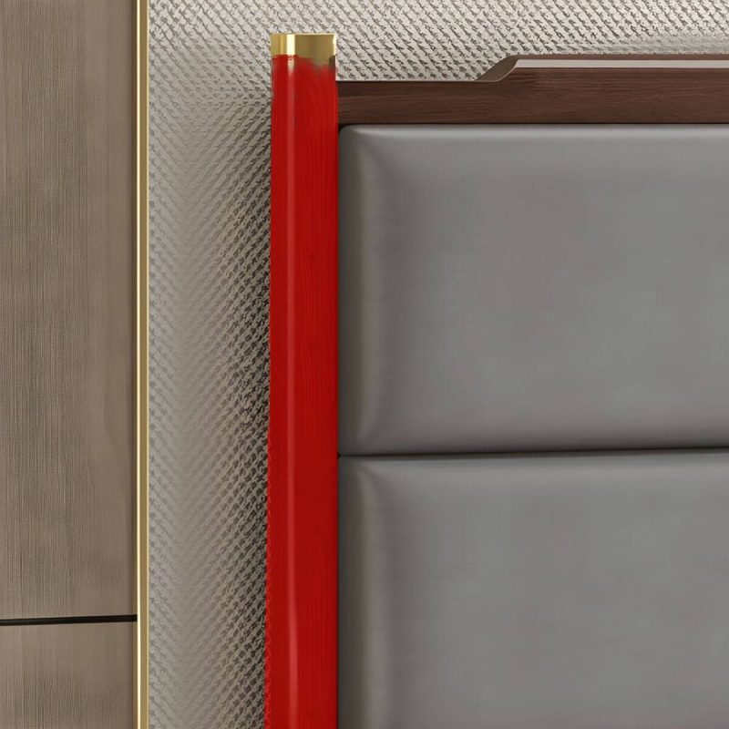 "Traditional Upholstered Panel Headboard with Stepped Shape and Leather Upholstery - Orange 200 cm"