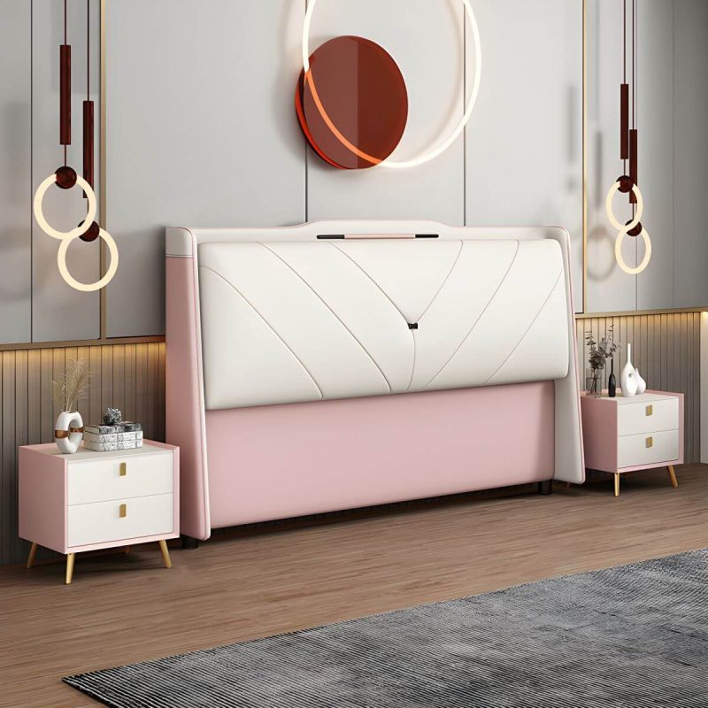 "Modern Upholstered Pine Headboard with Stepped Design and Wood Legs - Silicone Rubber 59" Dark Blue"