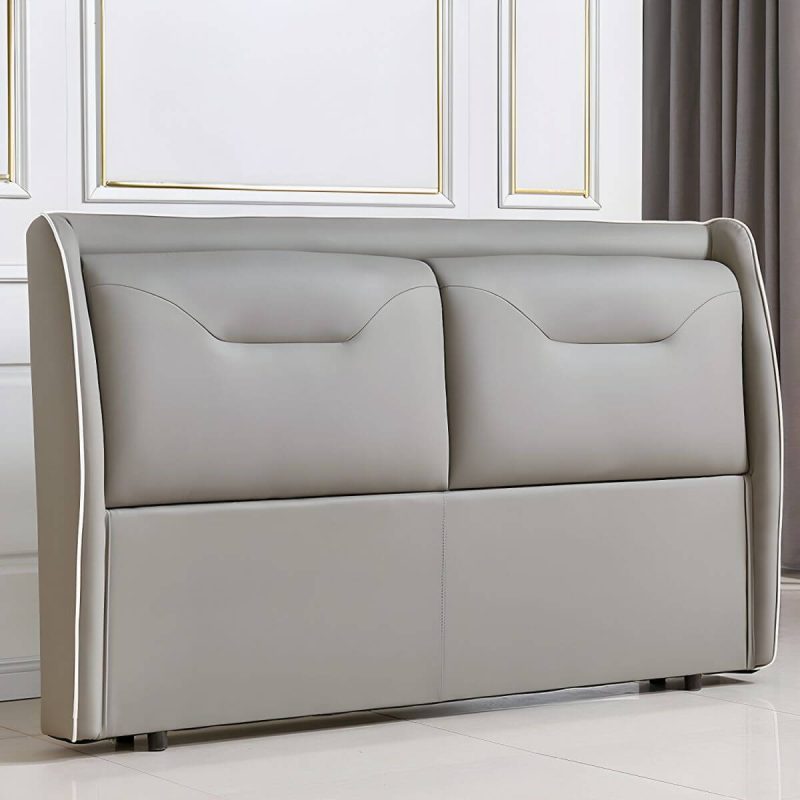 "Elegant Wingback Upholstered Headboard with Wood Legs - Modern Design - Medium Grey 71""