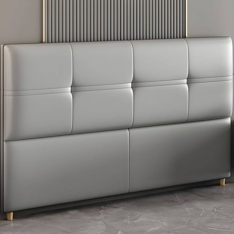 "Rectangular Solid Wood Bed Frame Headboard Modern Leather Panel - 71" Microfiber Leather Light Gray"