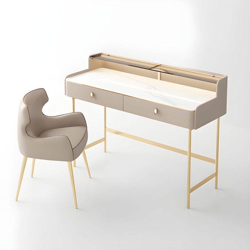"Modern Simple Style Standard Dressing Table Metal with Dove Grey Chair, Makeup Vanity & Stools, 47"L x 18"W x 36"H"