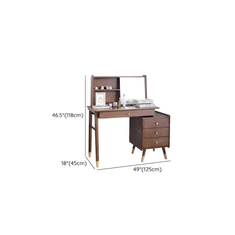 "Dimension of Rectangle Shape Solid Wood Dressing Table Brown with Drawers and Stools - Makeup Vanity & Stools"