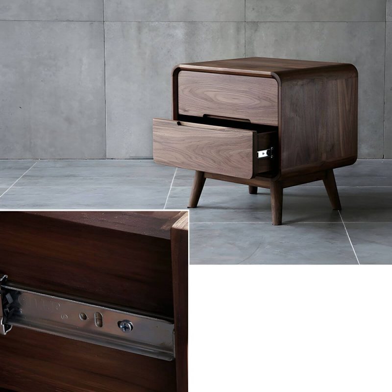 "Stylish Walnut Wood Nightstand with 2 Drawers in Brown Finish - 1 Piece"