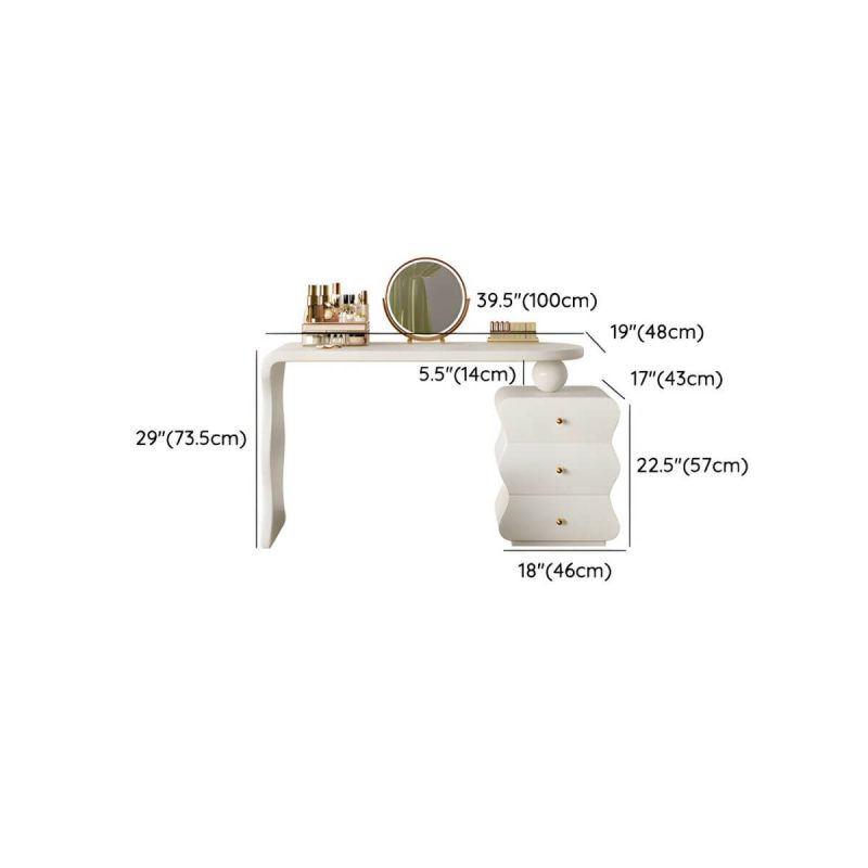 "Dimension of Contemporary White Storage Cabinet Makeup Vanity with Three Drawers for Bedroom - Makeup Vanity"