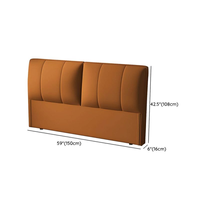 "Dimension of Light Wood Upholstered Panel Modern Headboard with Orange Leather Upholstery and Solid Wood Legs - 59""