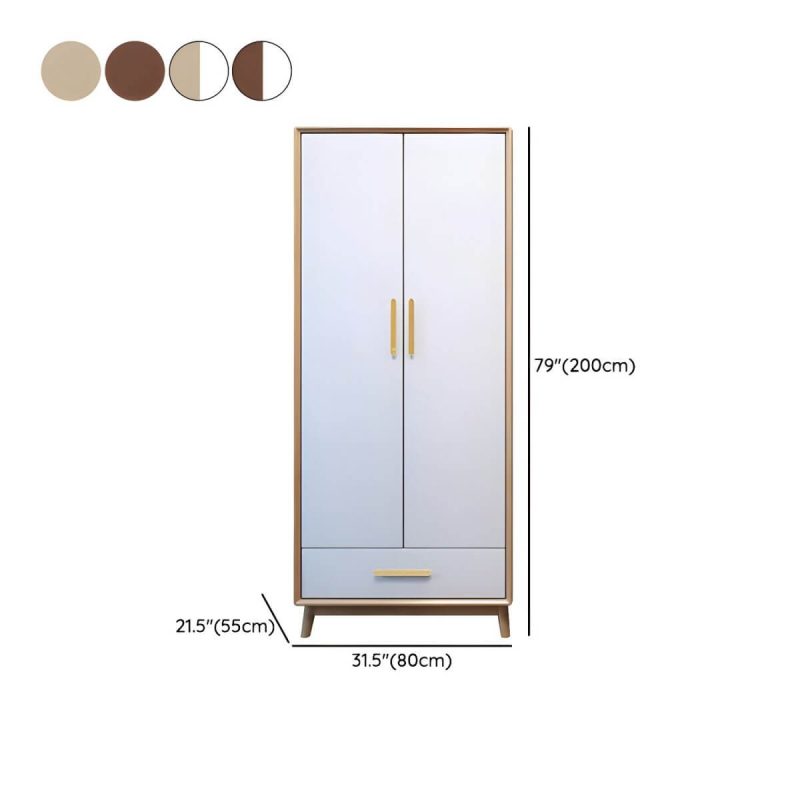 "Dimension of Scandinavian Natural Wood Wardrobe with Clothing Rod and Shelves for Bedroom - Natural/ White 2 1 31"L x 22"W x 79"H"