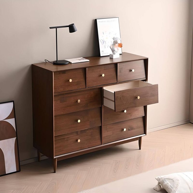 "Traditional Metal Handle Dressers with Solid Wood Drawers for Bedroom - Black 46"L x 16"W x 31"H"