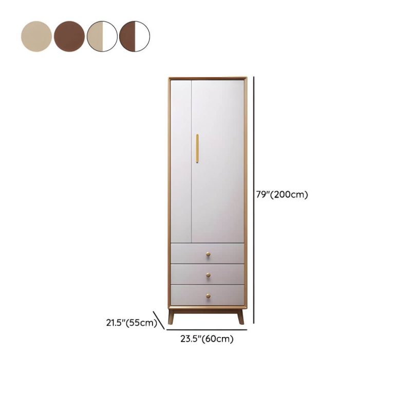 "Dimension of Scandinavian Natural Wood Wardrobe with Clothing Rod and Shelves for Bedroom - Natural/ White 1 3 24"L x 22"W x 79"H"
