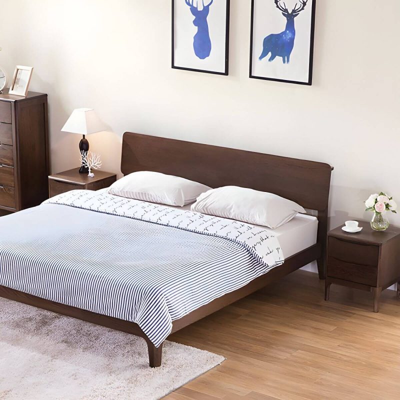 "Modern Oak Wood Nightstand with Drawer Storage, Small Size, Narrow Design - 2 Piece Set Nut-Brown"