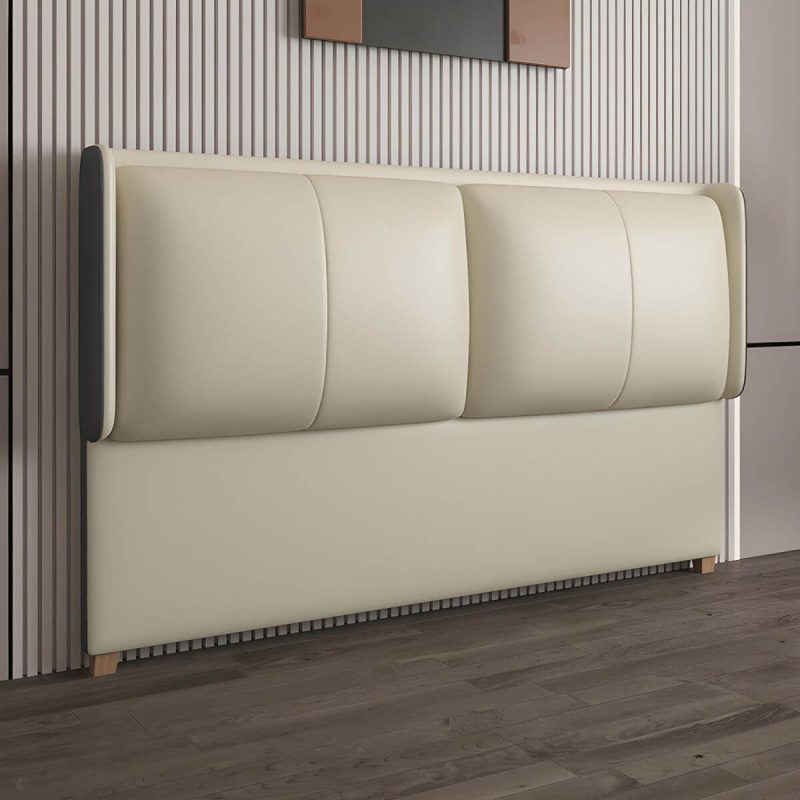 "Modern Wingback Upholstered Headboard with Wood Legs in Standard Height - 180 cm Yellow"