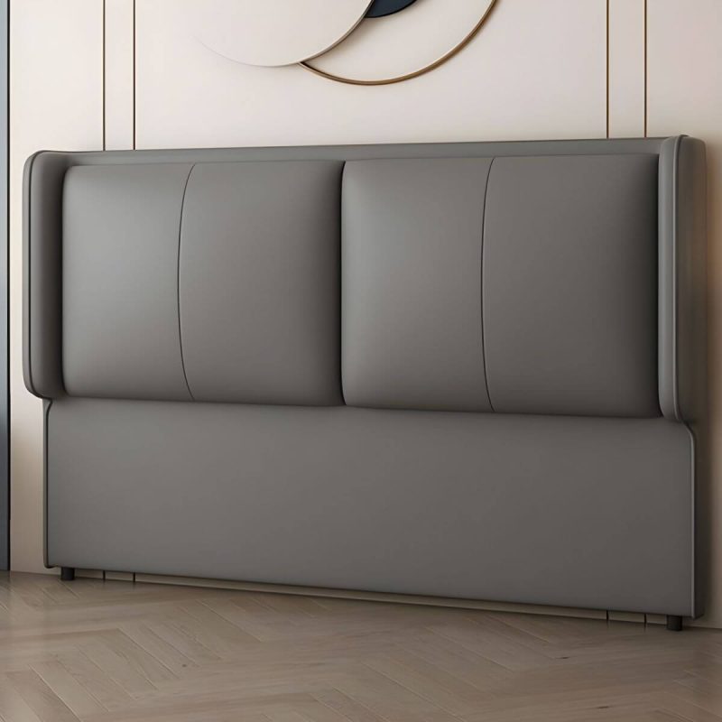 "Modern Upholstered Pine Wingback Headboard with Leather Upholstery and Wood Legs - Off-White-Orange 59""