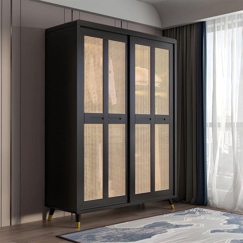 "Rubberwood Wardrobe Cabinet Contemporary Wardrobe Armoire with Shelves - 47"L x 24"W x 83"H Black"