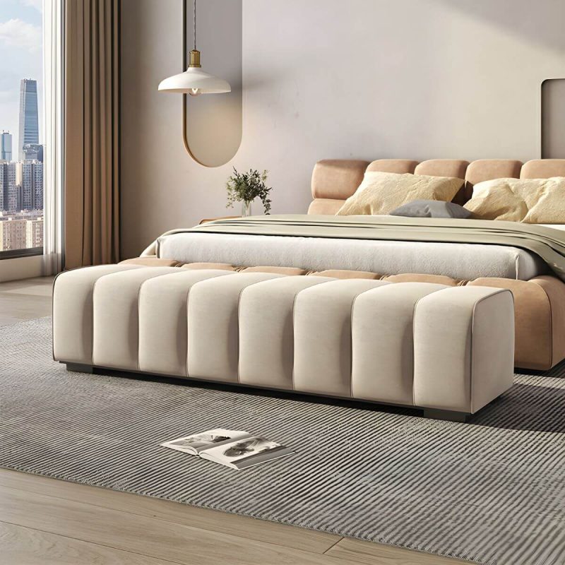 "Tufted Upholstered Modern Bedroom Bench in Solid Color - Short Height - 59"L x 20"W x 16"H Grey"