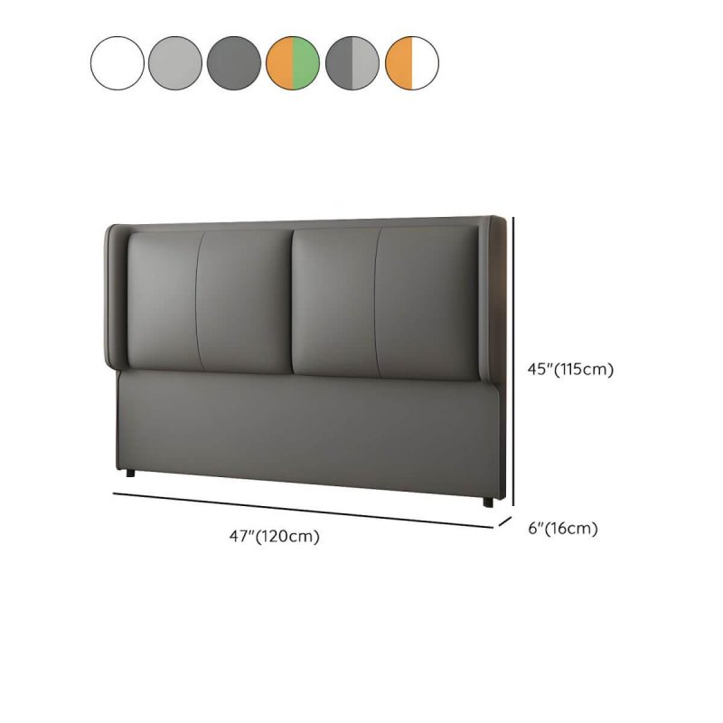 "Dimension of Modern Upholstered Pine Wingback Headboard with Leather Upholstery and Wood Legs - Off-White 47""