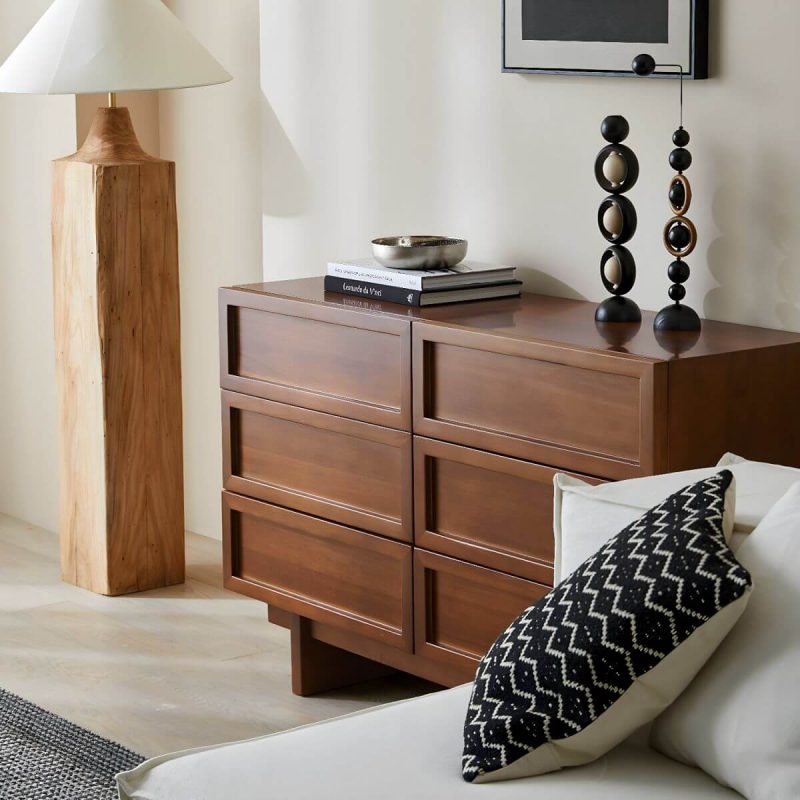 "Traditional Natural Wood Hidden Handle Dressers with Six Drawers and Four Feet in Brown - 47"L x 16"W x 31"H"