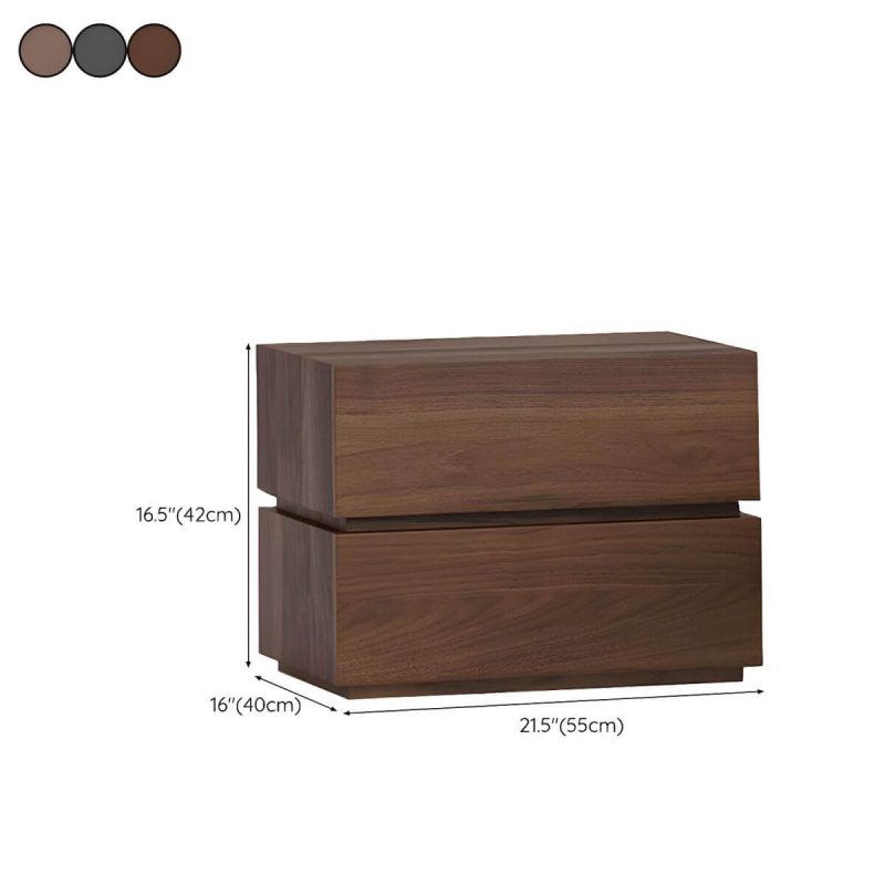 "Dimension of Compact Wood Nightstand with 2 Drawers - Modern Bedroom Storage - Black 1 Piece"
