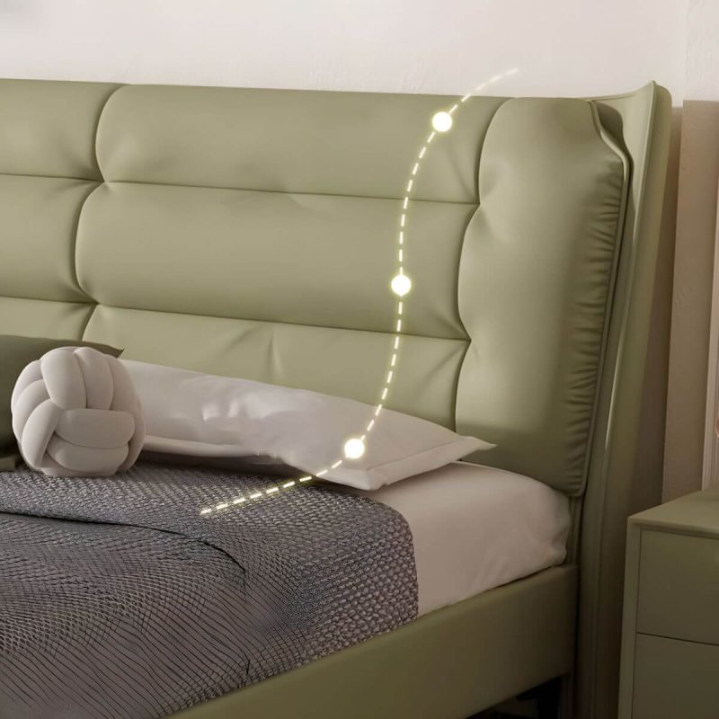 "Green Upholstered Wingback Headboard with Tufted Design and Wood Legs - 59""
