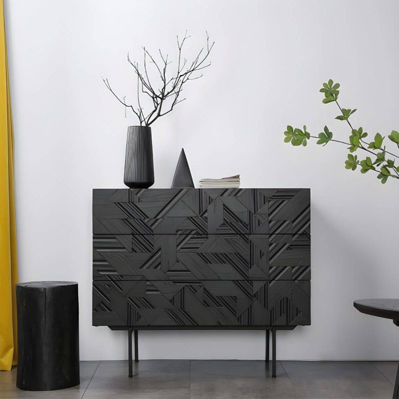 "Modern Black Wooden Bachelor Chest with 3 Self Close Drawers - 39"L x 20"W x 34"H"
