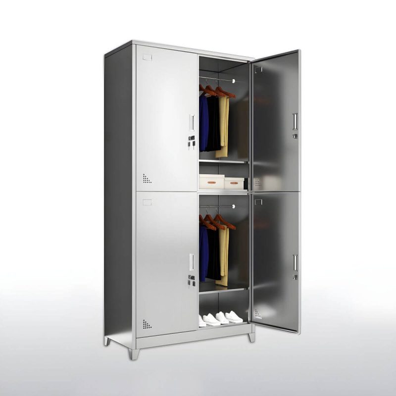 "Stainless Steel Modern Storage Cabinet Chrome Metal Cabinet with Hinged Doors - 4"