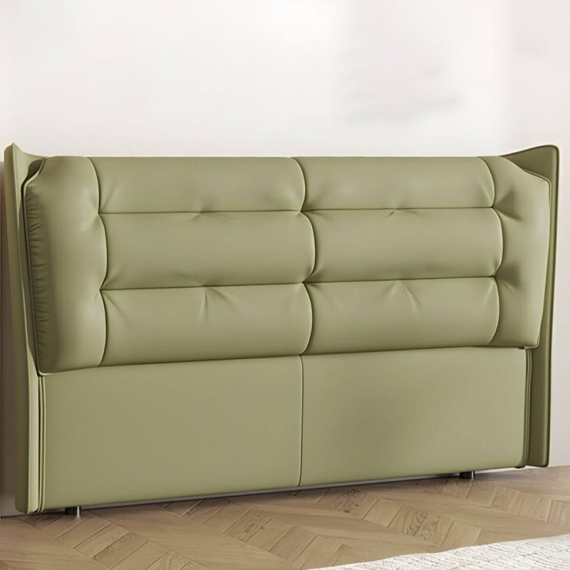 "Green Upholstered Wingback Headboard with Tufted Design and Wood Legs - 71""