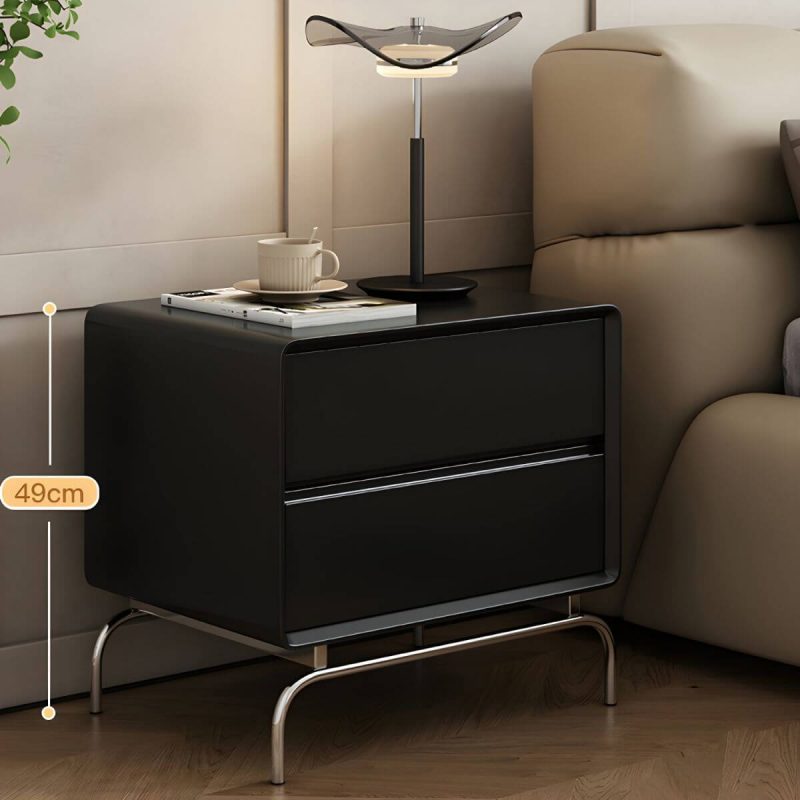 "Modern Black Wood Nightstand with Drawer Storage (2 Drawers) - Black 1 Piece"