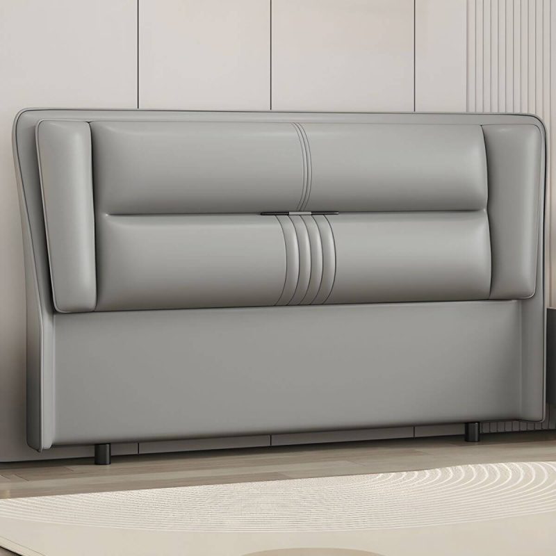 "Modern Rectangular Upholstered Wingback Headboard with Wood Legs - Microfiber 59" Light Gray"