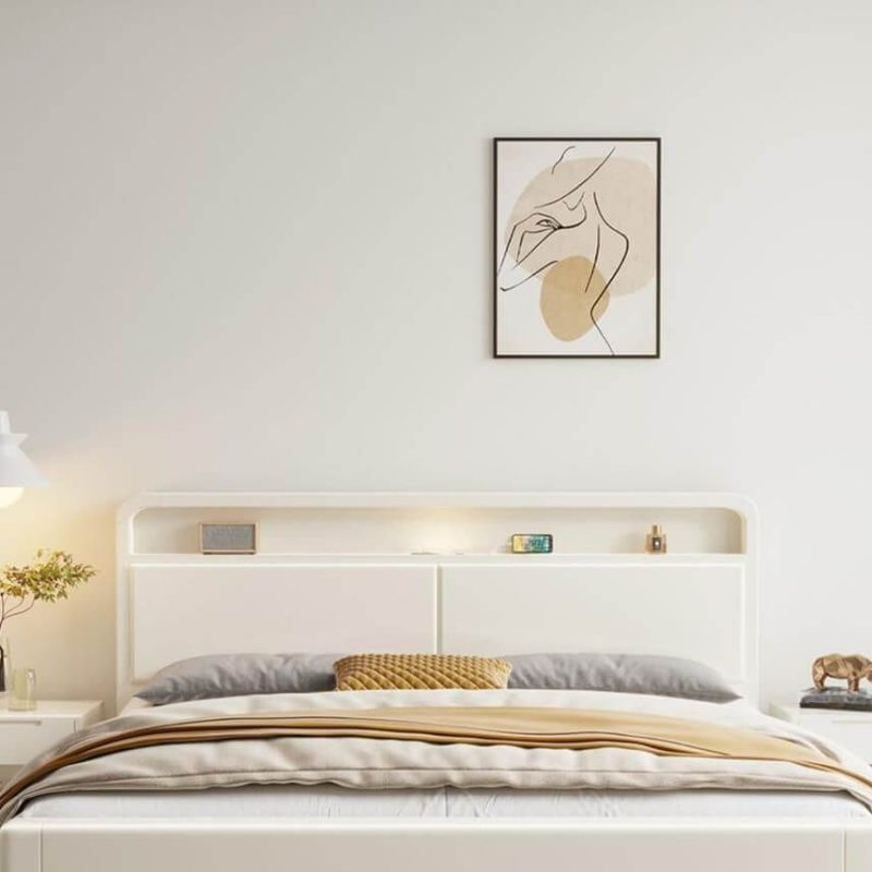 "White Art Deco Panel Bed, 47"W x 79"L"