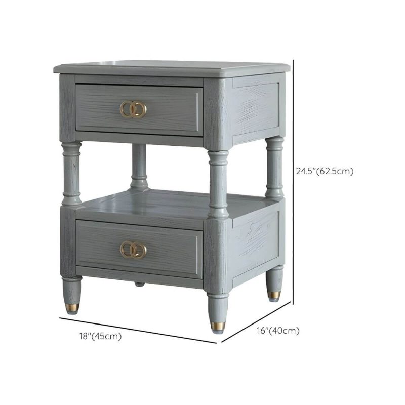 "Dimension of Grey Ash Wood Nightstand with 2 Drawers, 1 Shelf & Light Wood Tone - Grey 1 Piece"