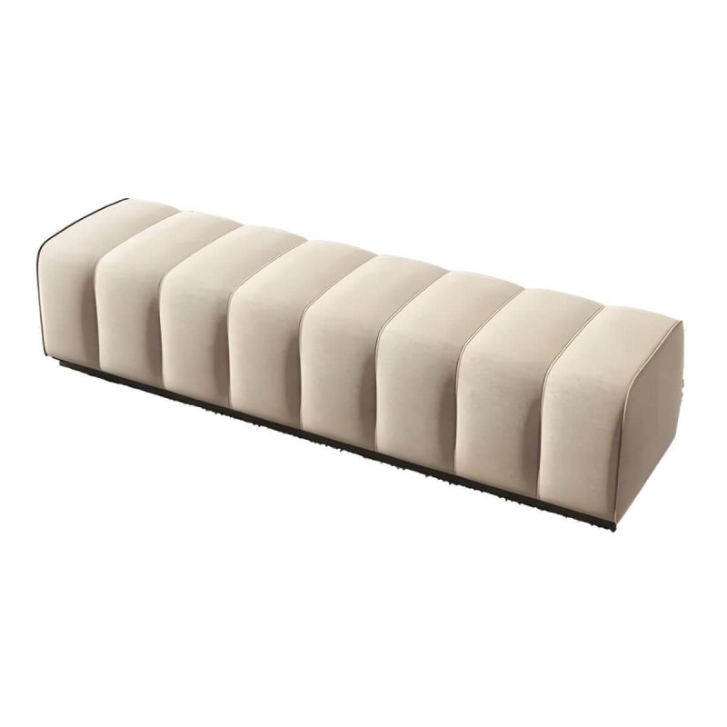 "Tufted Upholstered Modern Bedroom Bench in Solid Color - Short Height - 59"L x 20"W x 16"H Beige"