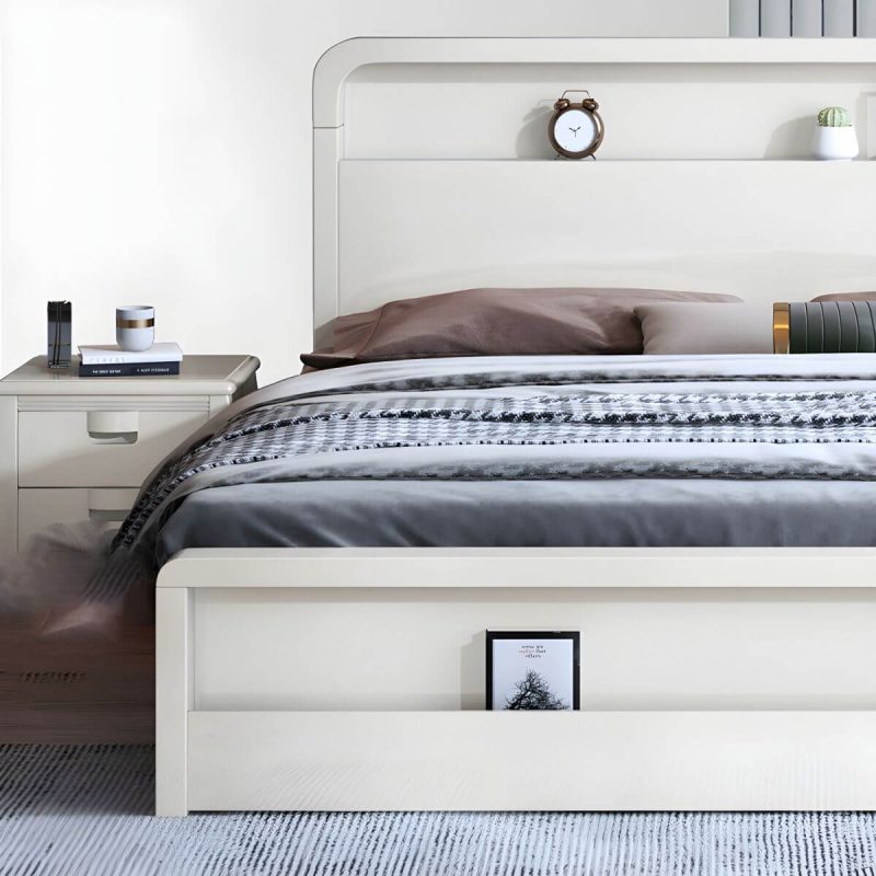 "Nordic Style Solid Wood Upholstered Headboard Wood/white/walnut Bed - White California King Single Bed Unavailable"