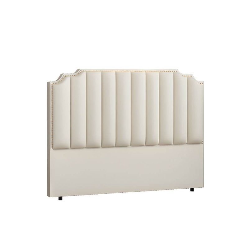 "Glam Stepped Pillow Back Bed Headboard Leather Solid Wood Water Proof - 47" Light Gray"