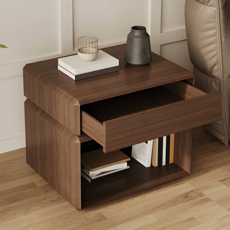 "Elegant Brown Wooden Nightstand with Drawer for Bedroom Storage - 1 Piece"