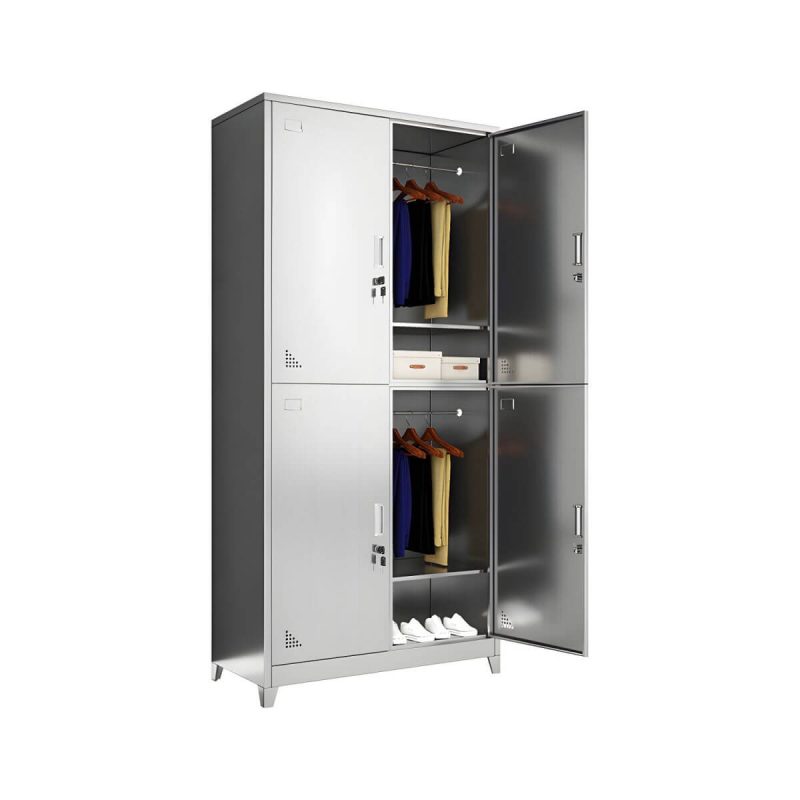 "Stainless Steel Modern Storage Cabinet Chrome Metal Cabinet with Hinged Doors - 6"