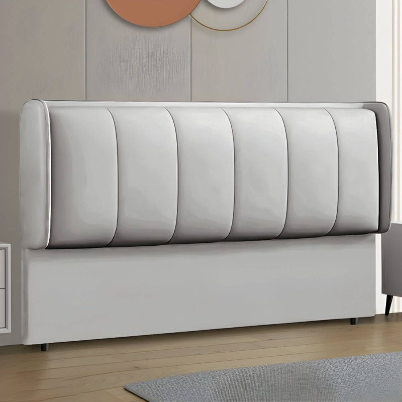 "Modern Upholstered Pine Wingback Headboard with Wood Legs and Solid Wood Frame - 79" Anti Cat Scratch Leather Light Gray"