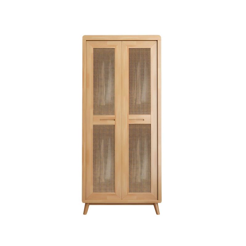 "Rubberwood Wardrobe Cabinet Contemporary Wardrobe Armoire with Shelves - 33"L x 24"W x 83"H Natural Finish"
