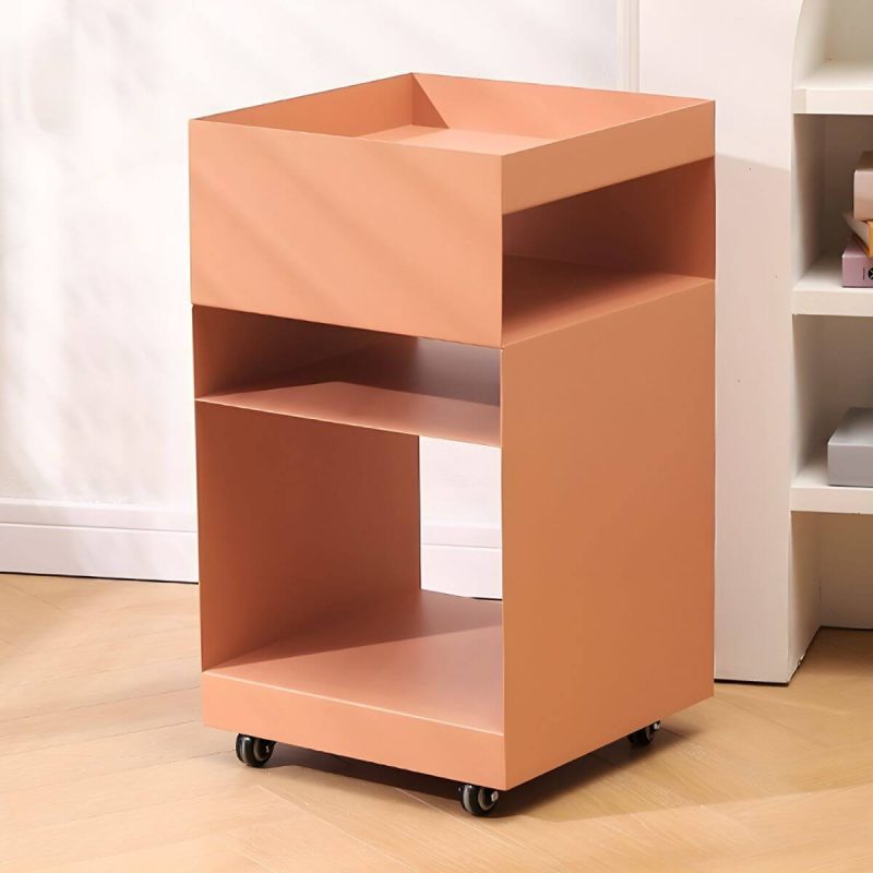 "Modern Metal Nightstand with Open Storage and 4 Shelves in Steel Decor - Pink 1 Piece"
