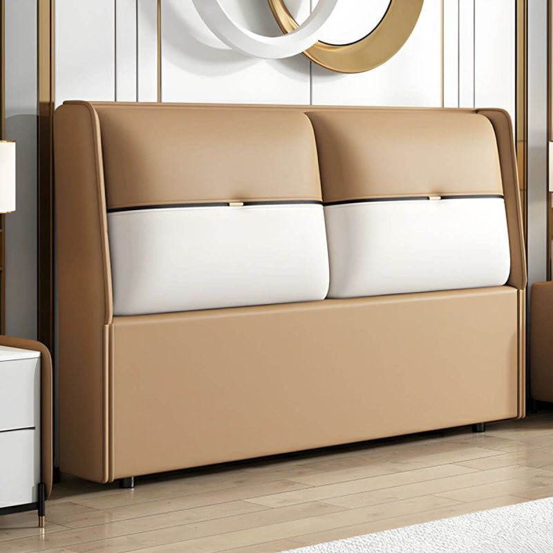 "Modern Upholstered Wingback Headboard in Leather with Wood Legs for Stylish Comfort - Brown 47""