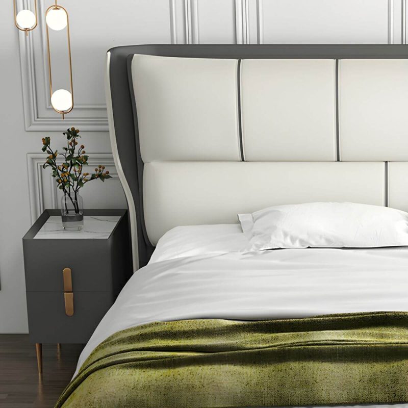 "Modern Upholstered Pine Headboard with Wood Legs - Standard Height - 71" Tech Cloth Blue-White"