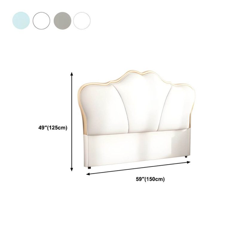 "Dimension of Camelback Solid Wood Bed Frame Headboard Modern Leather Panel - Off-White 59" Curved"
