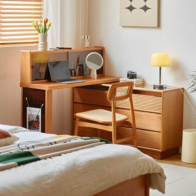 "Modern Style Wooden Dressing Table Rectangular with Drawers and Glass Cabinet - 91"L x 16"W x 29"H"